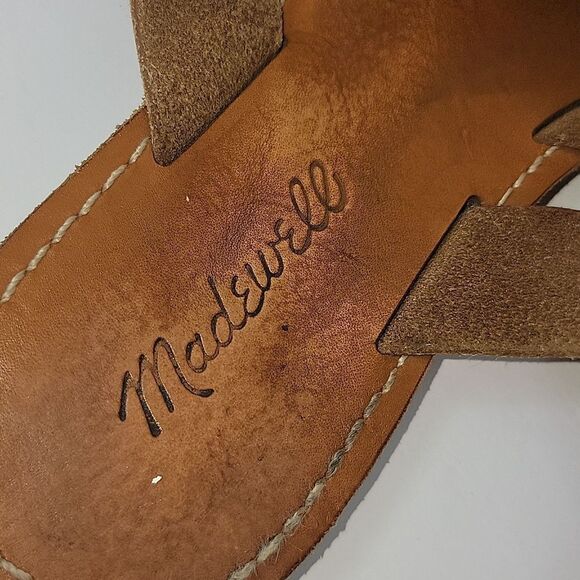Madewell Boardwalk Woven Brown Leather Slide Women's Sandals - Picture 11 of 14